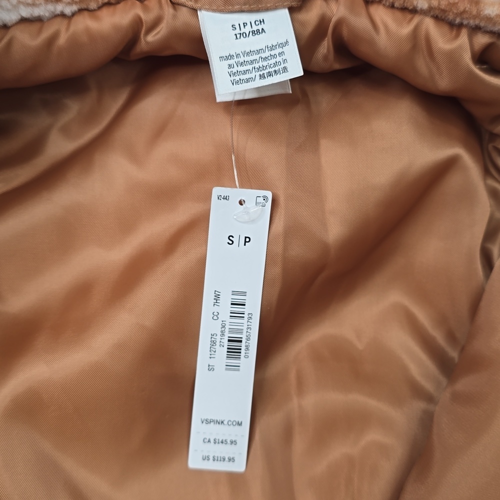 Pink Victoria's Secret Plush Teddy Hooded Bomber Jacket Sz Small NWT - Picture 4 of 4